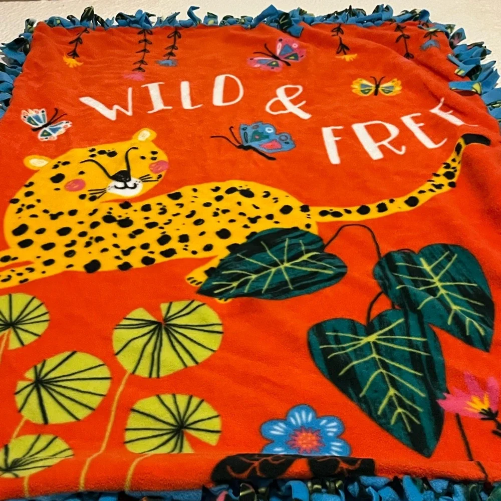 Wild & Free Leopard Fleece Tie Blanket - Bright Orange - Picture 3 of 3